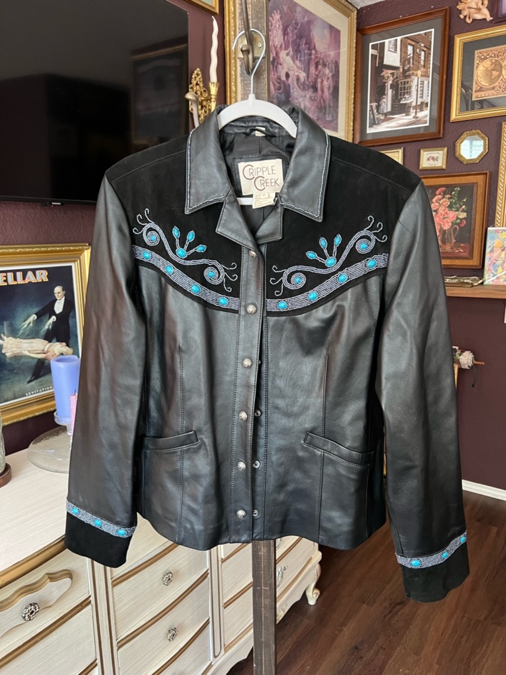 Cripple Creek Western Turqiouse Leather Jacket Size XL
